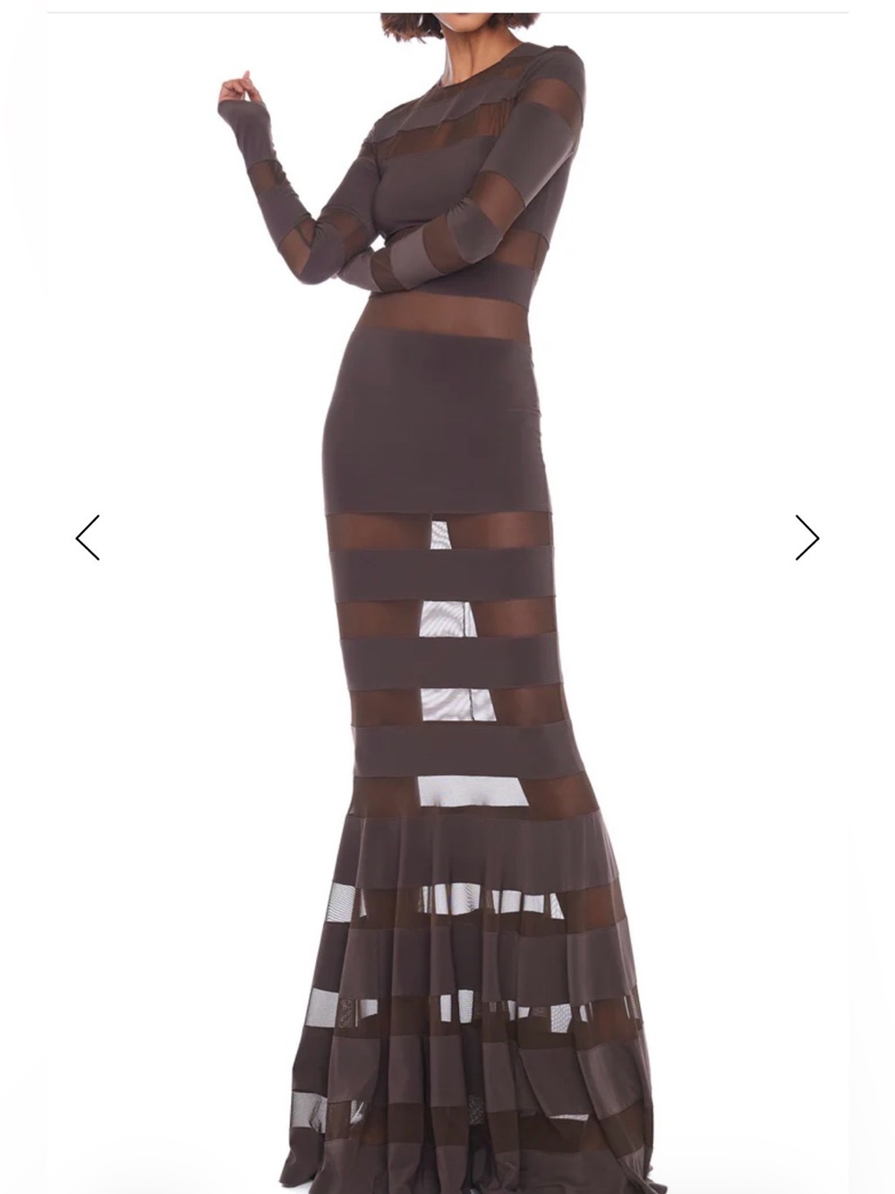 NWT Norma Kamali Spliced Mesh Fishtail Gown Chocolate XXS- price drop! - Picture 4 of 9